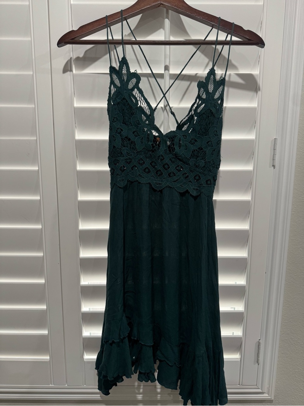 Free People Teal Crochet Bodice Spaghetti Strap Dress